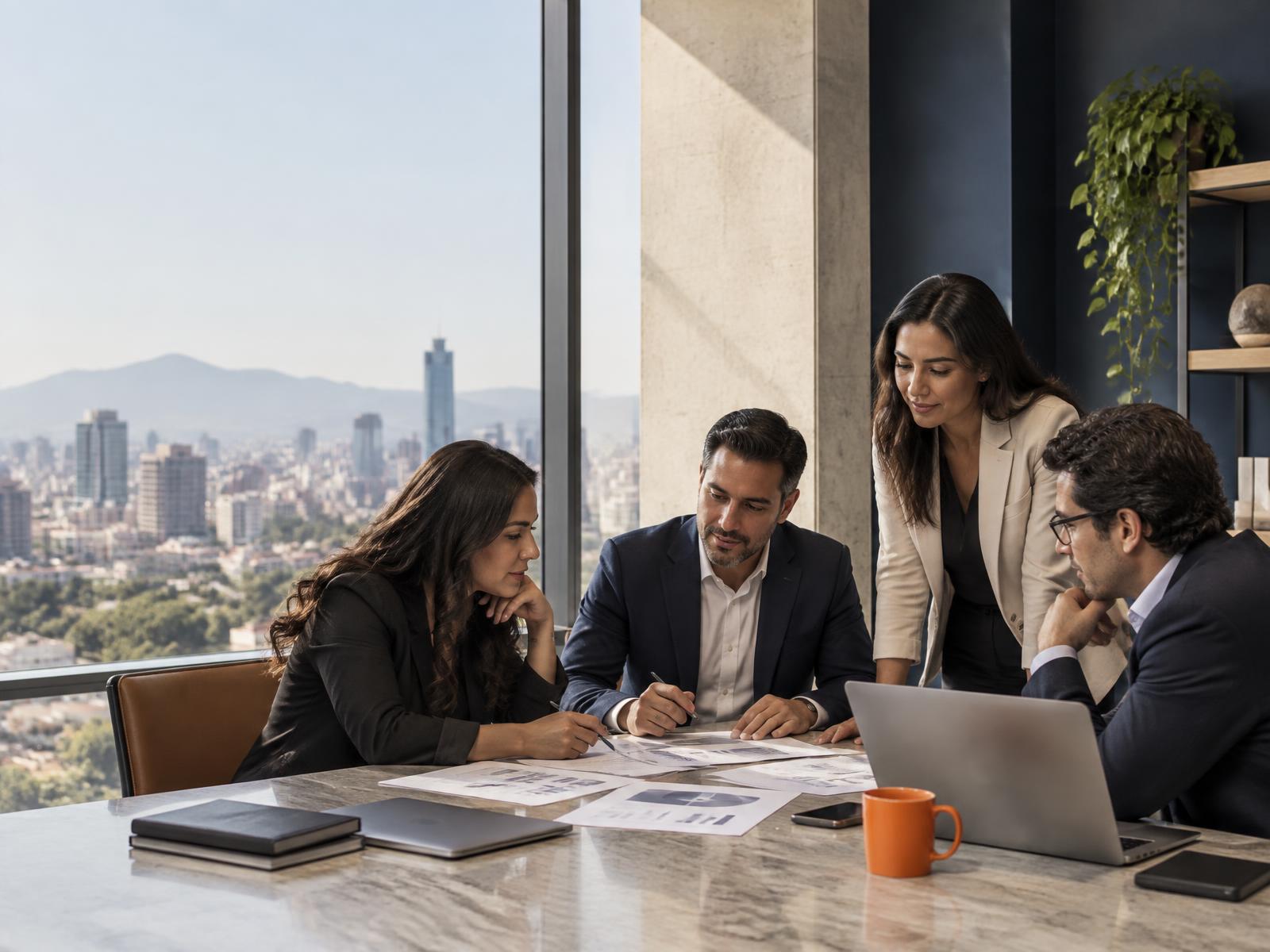 Equipo financiero latinoamericano colaborando